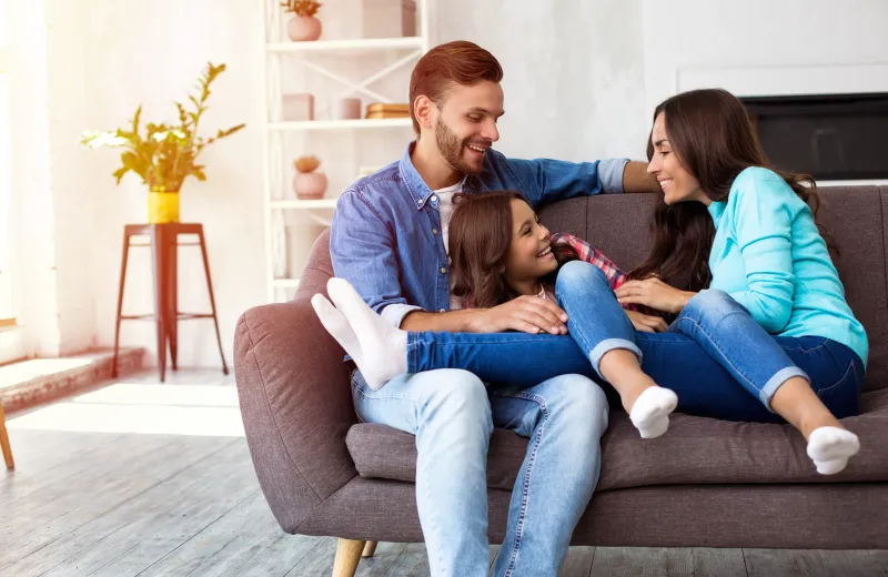 family on couch