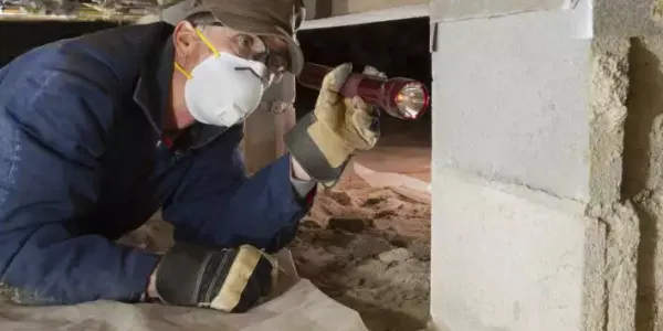 termite tech doing inspection under house